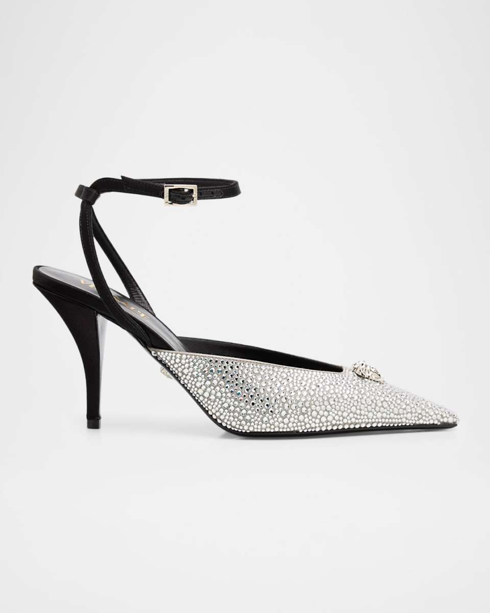 La Medusa Crystal Satin Slingback Pumps